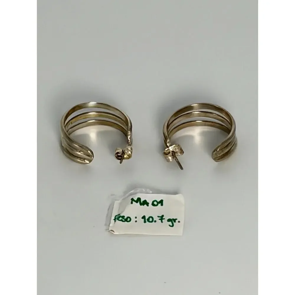 950 Sterling Silver Triple Wave Hoop Earrings 10.7g Modernist Peru NOS Unworn